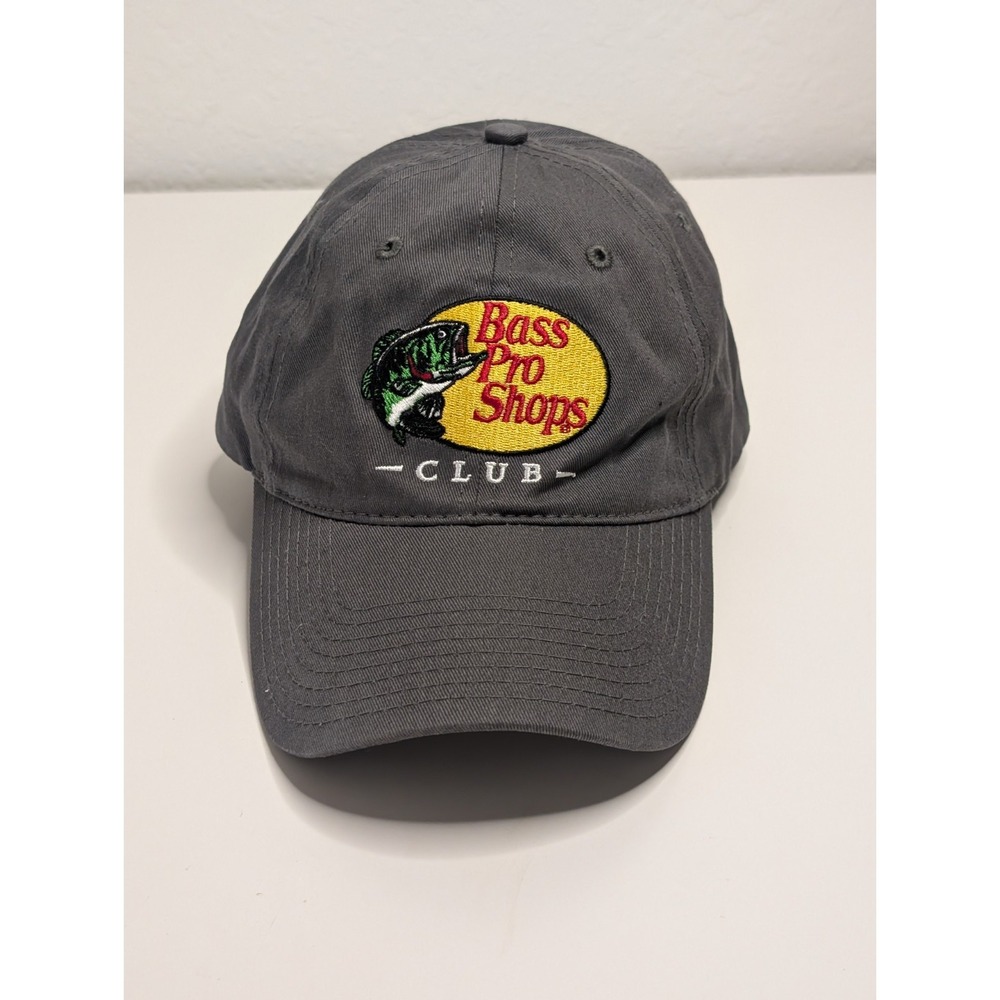 Bass Pro Shops Hat Club Gray Baseball Cap Adjustable Strap Metal Buckle